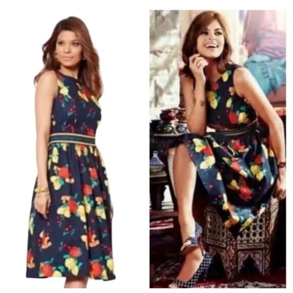 Eva Mendes New York & Co. Fruit Lemon Print A-Line Dress Size 16 - Picture 1 of 4